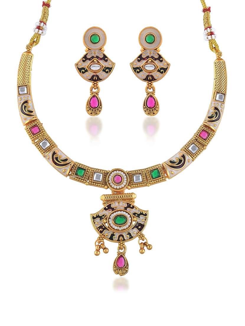 brass micron gold handmade thewa work necklace set f - 22377318 -  Standard Image - 2