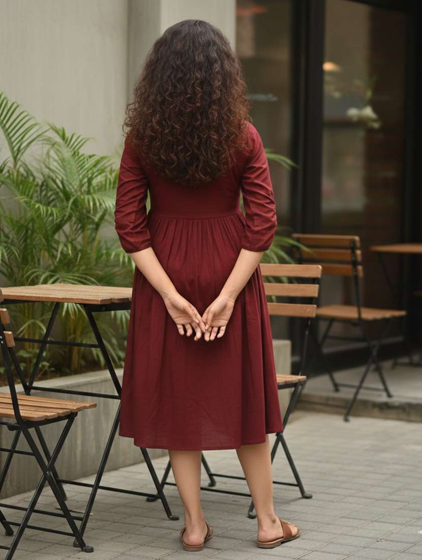 women solid three quarter sleeve ethnic dress - 22377359 -  Standard Image - 2