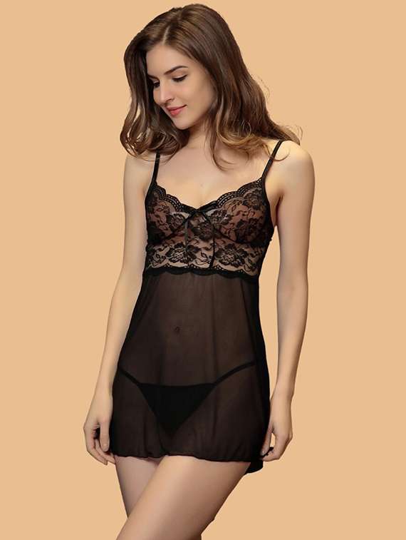 women self designed sleeveless lace babydoll - 22377395 -  Standard Image - 2