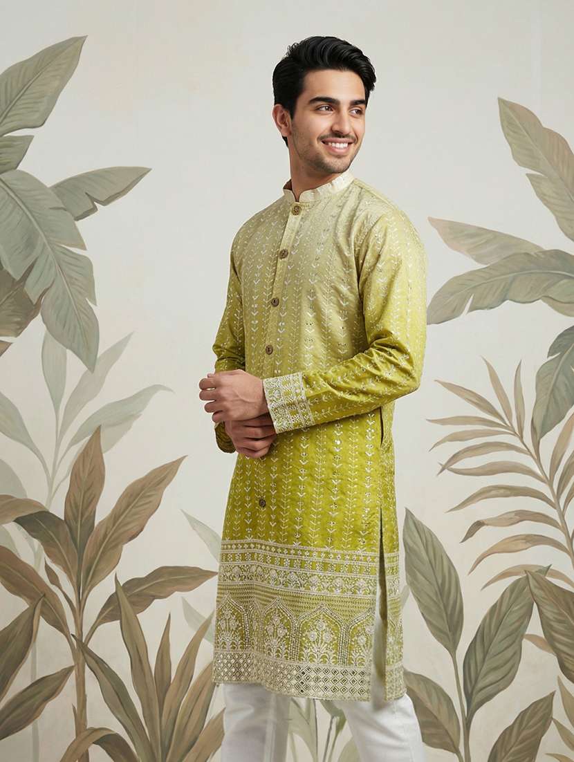 men embroidered mandarin collar long kurta - 22377479 -  Standard Image - 2