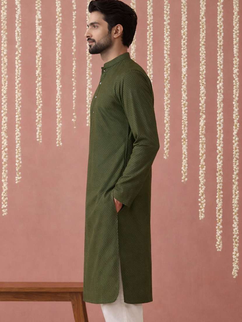 men embroidered mandarin collar long kurta - 22377481 -  Standard Image - 2
