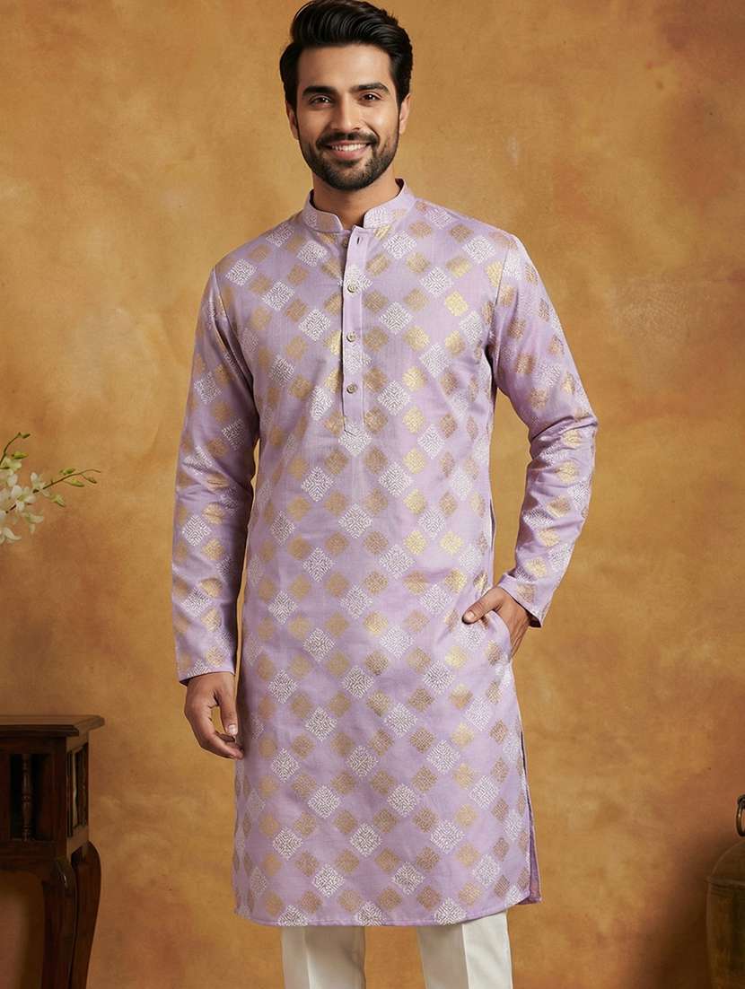 men self designed mandarin collar long kurta