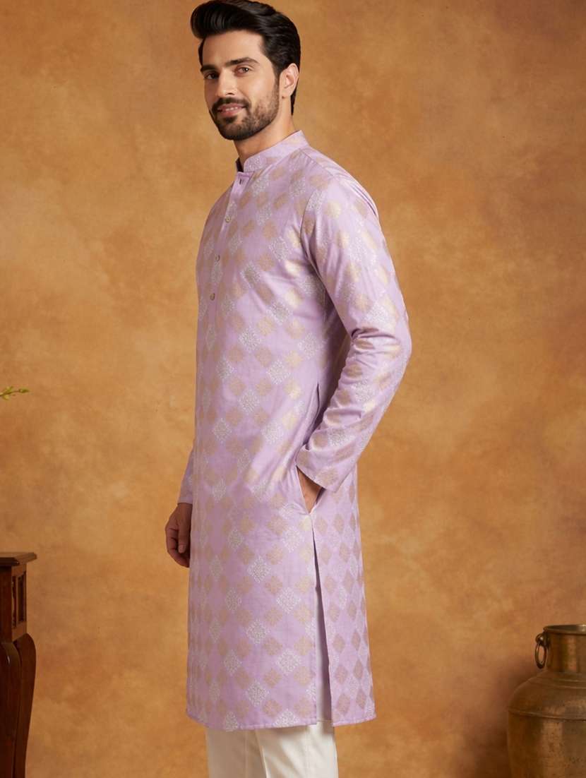 men self designed mandarin collar long kurta - 22377490 -  Standard Image - 2