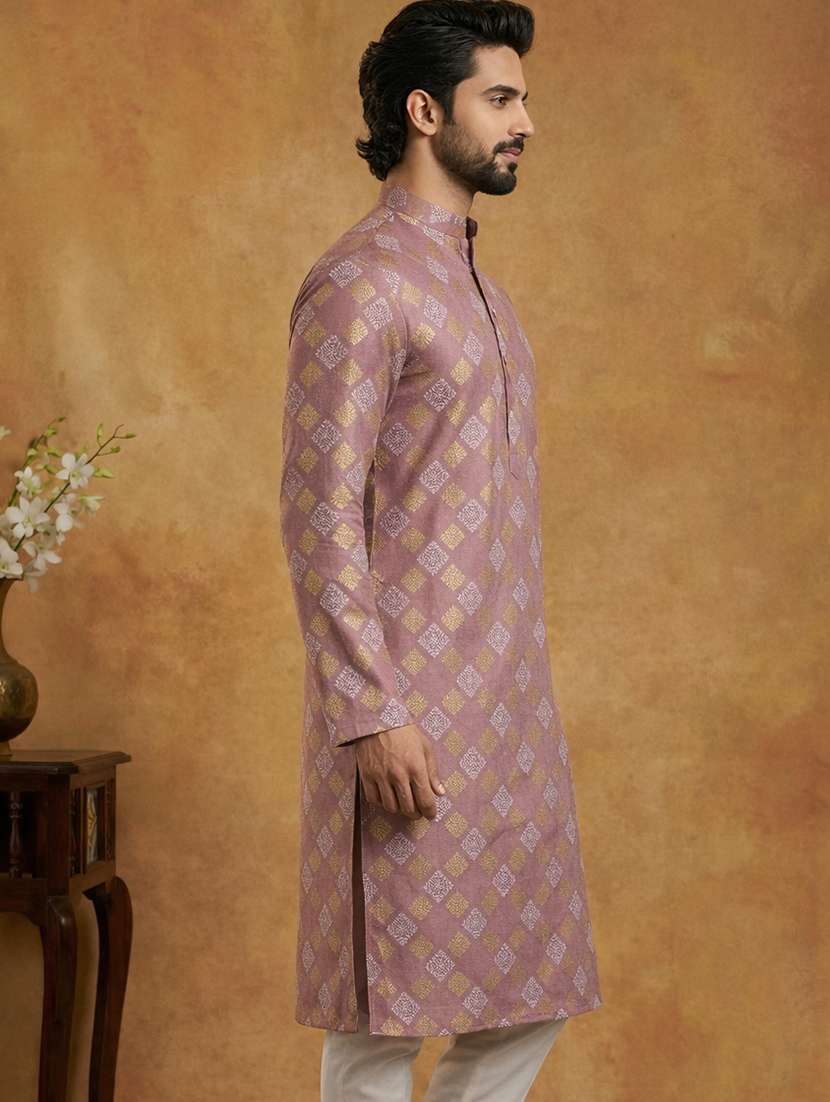 men printed mandarin collar long kurta - 22377492 -  Standard Image - 2