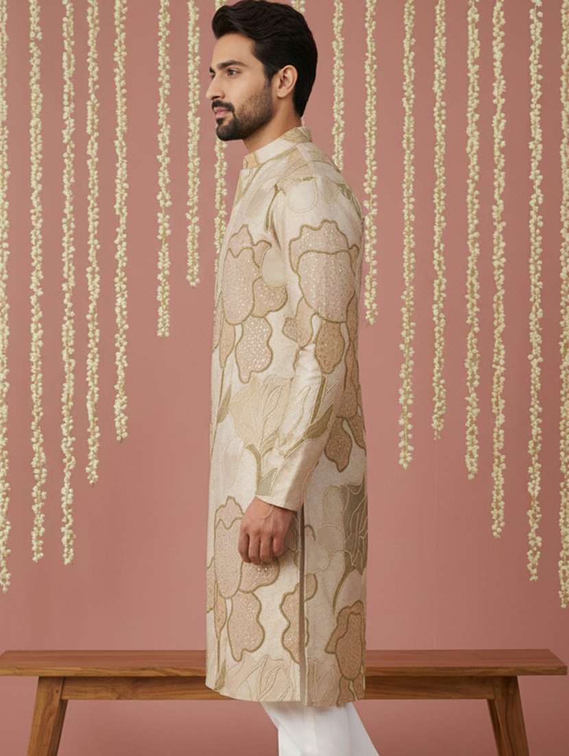 men embroidered mandarin collar long kurta - 22377494 -  Standard Image - 2