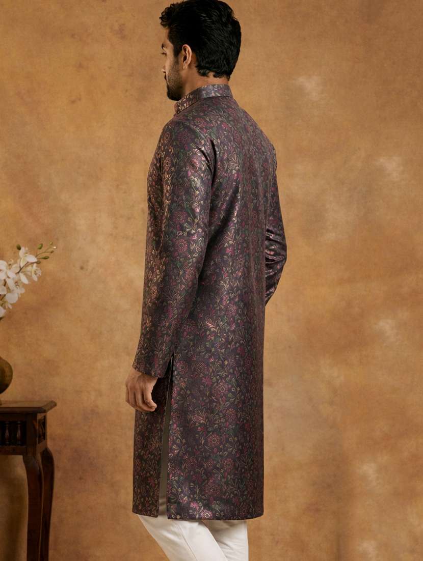 men floral print mandarin collar long kurta - 22377498 -  Standard Image - 2
