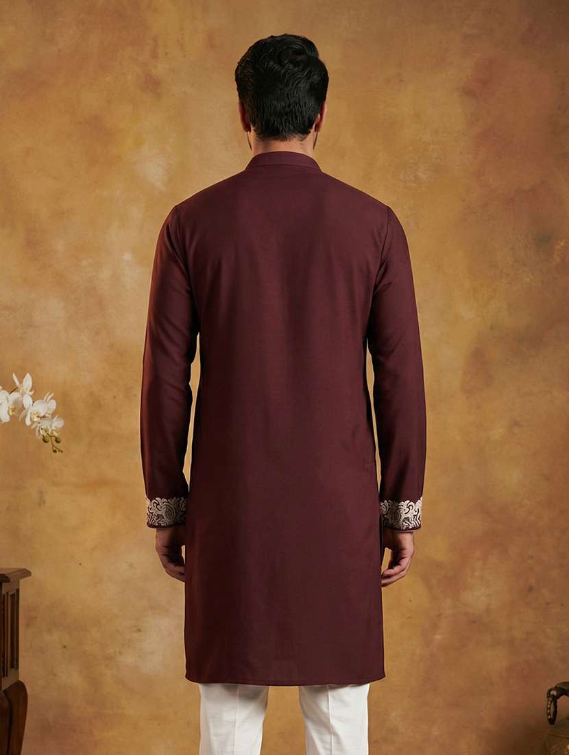men embroidered mandarin collar long kurta - 22377500 -  Standard Image - 2