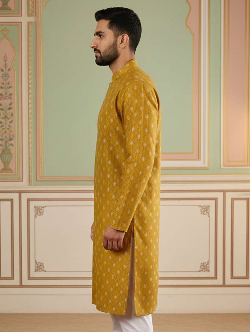 men self designed mandarin collar long kurta - 22377505 -  Standard Image - 2