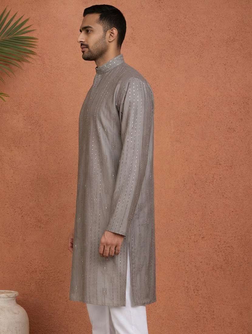 men embellished mandarin collar long kurta - 22377507 -  Standard Image - 2