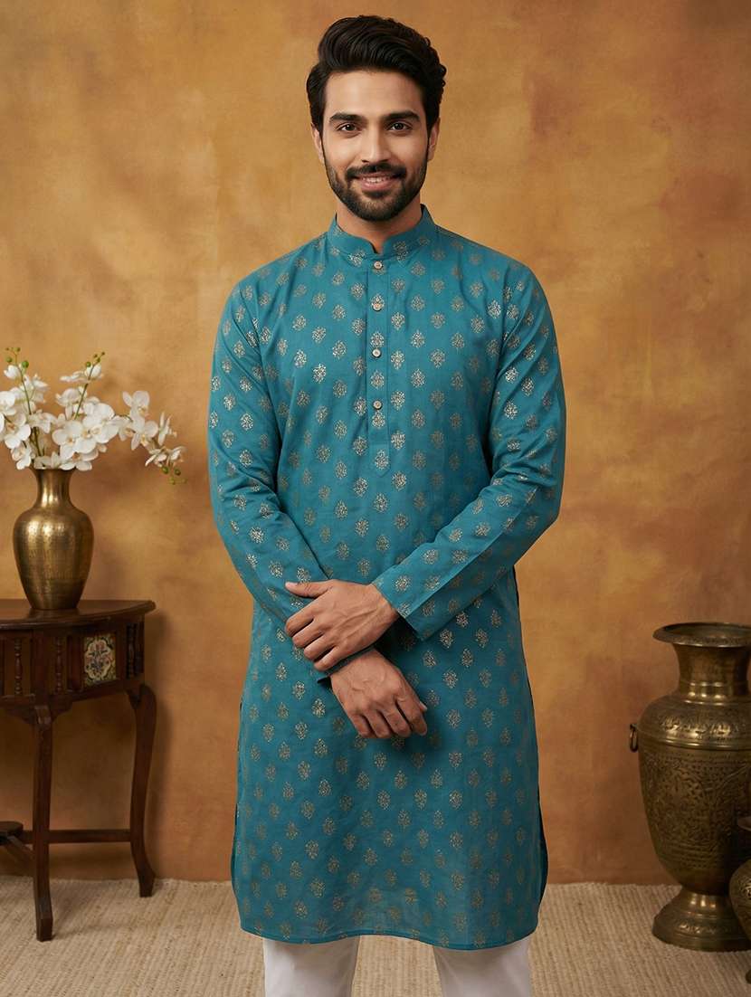 men printed mandarin collar long kurta
