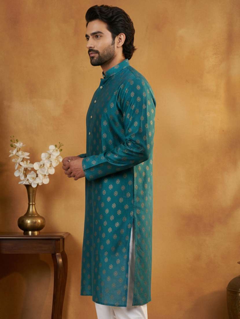 men printed mandarin collar long kurta - 22377514 -  Standard Image - 2