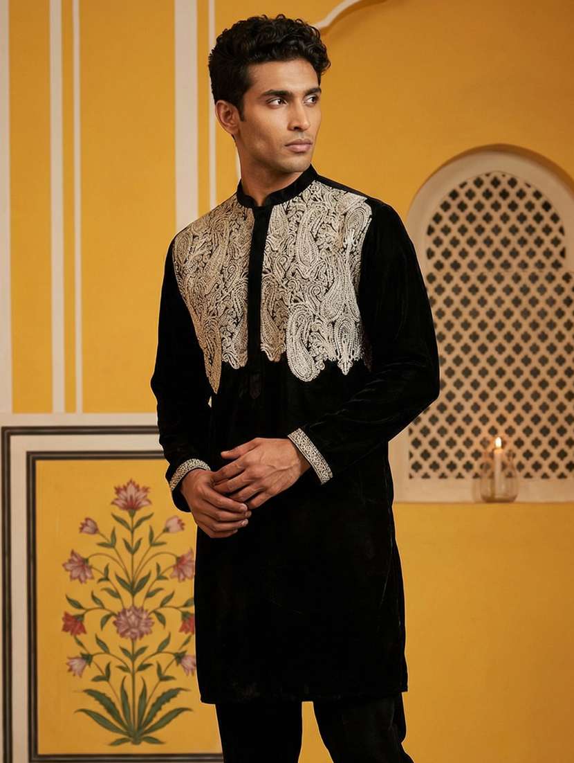 men embroidered mandarin collar long kurta - 22377516 -  Standard Image - 2