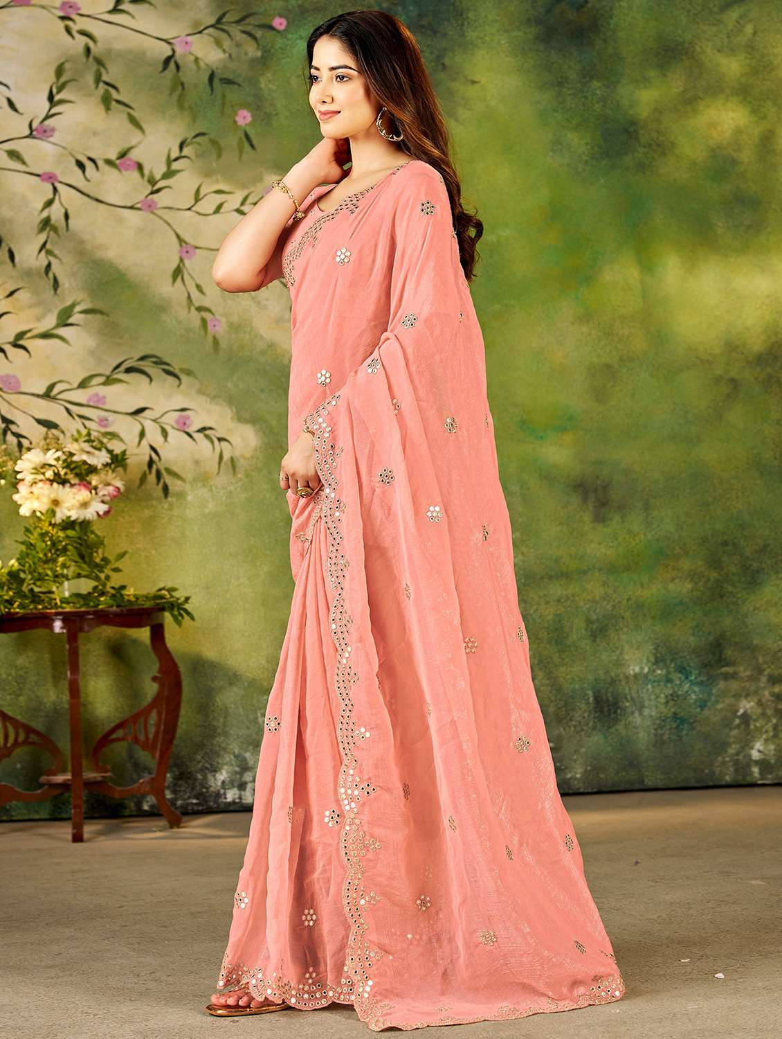 women solid with work embroidered saree with blouse - 22377526 -  Standard Image - 2