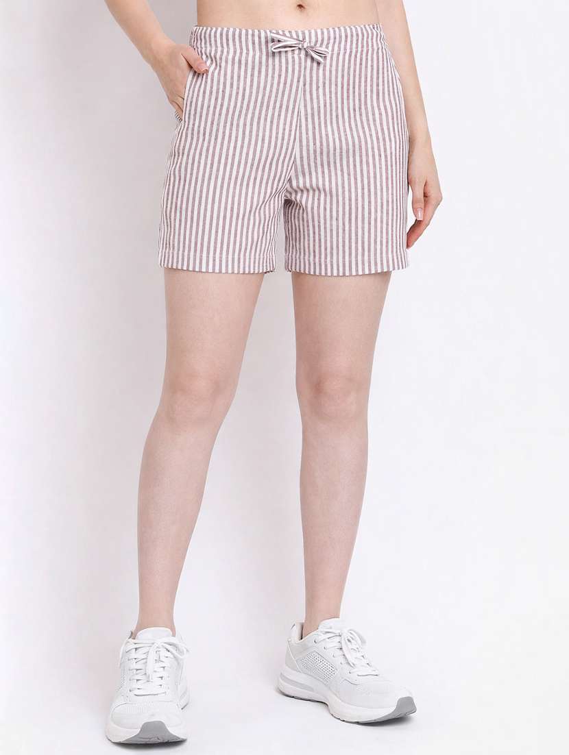 women striped mid rise shorts
