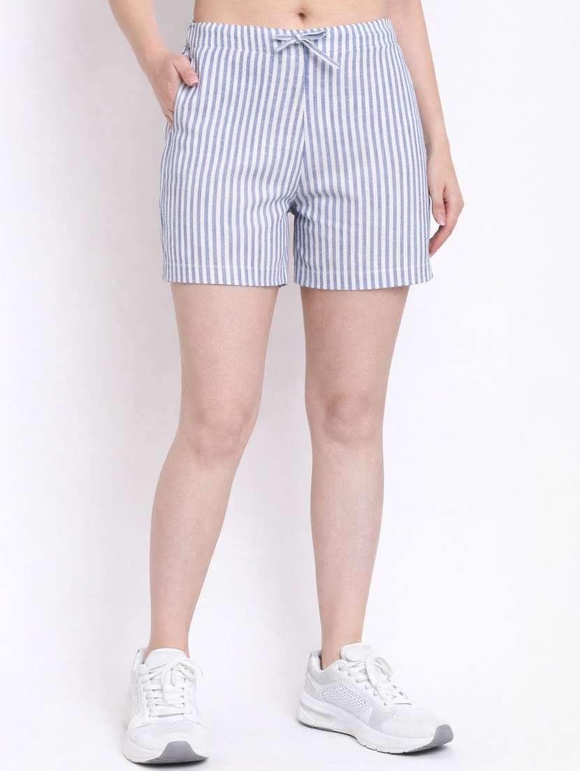 women striped mid rise shorts