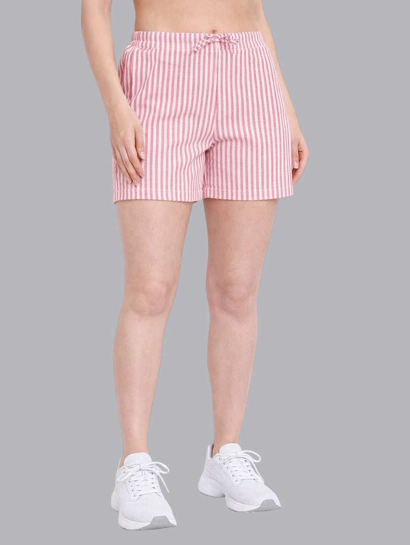 women striped mid rise shorts