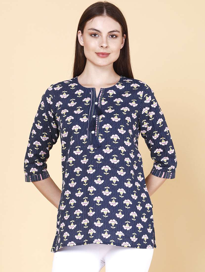 women printed three quarter sleeves straight kurti - 22377662 -  Standard Image - 2