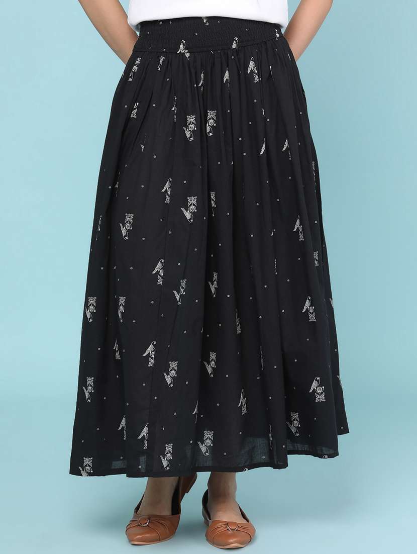 women printed high rise flared skirt