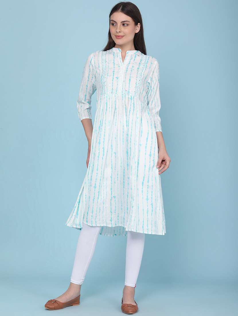 women printed three quarter sleeves a-line kurta - 22377689 -  Standard Image - 2
