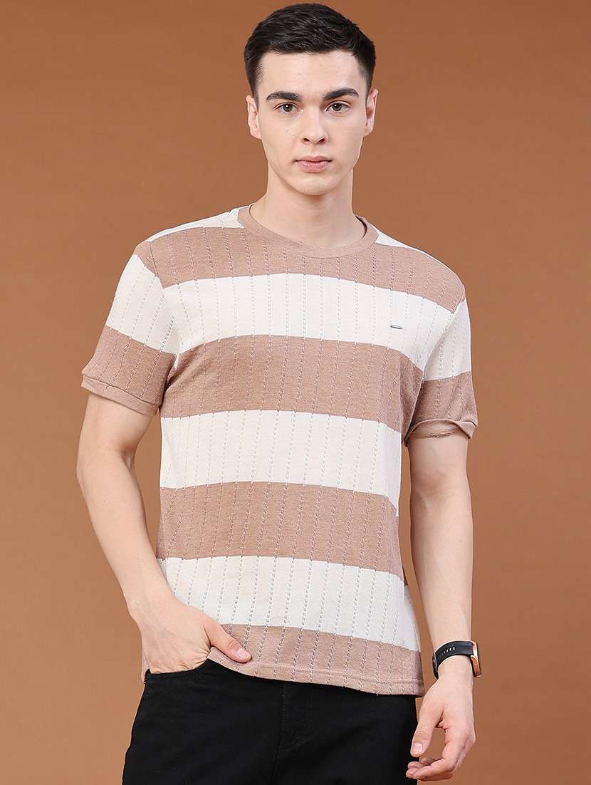 men striped round neck regular fit t-shirt - 22377814 -  Standard Image - 2