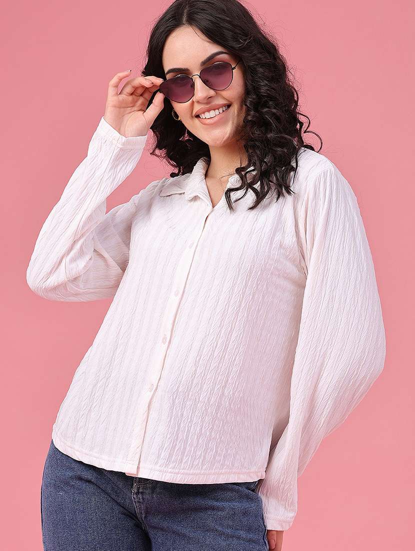 women self design long sleeves regular shirt