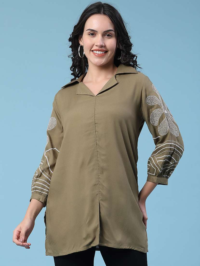 women embroidered three quarter sleeves straight kurti - 22377852 -  Standard Image - 2
