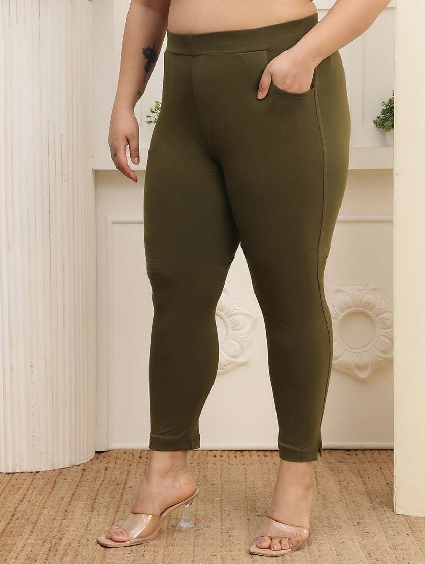 Women Pack Of 2 Plus Size Solid Mid Rise Legging - 22378180 -  Standard Image - 2