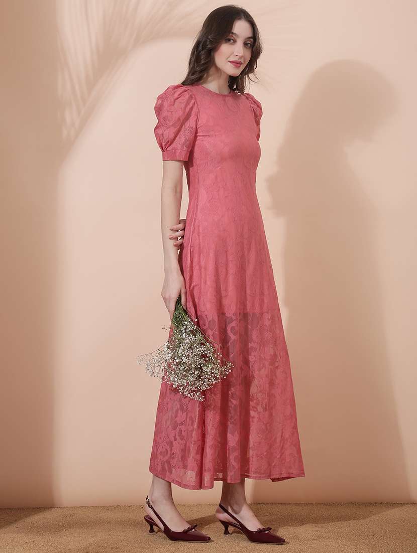 women self designed puff sleeve a-line dress - 22378249 -  Standard Image - 2