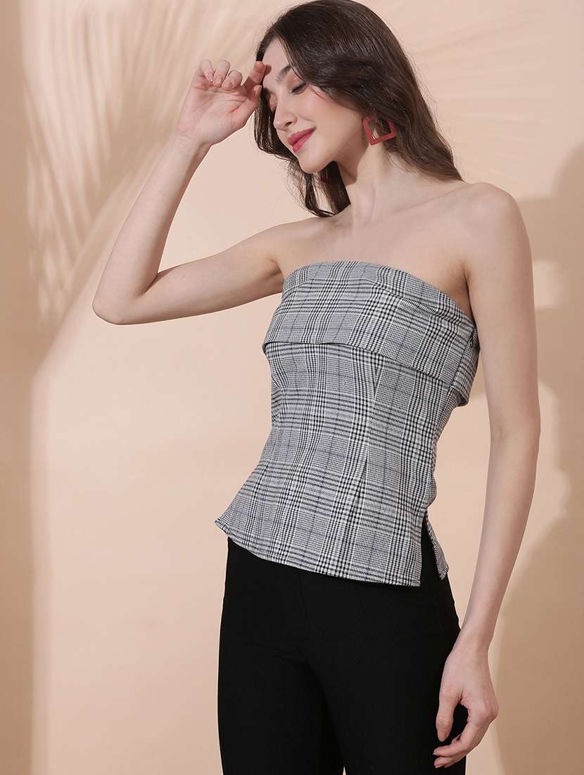 womne checkered sleeveless tube top - 22378255 -  Standard Image - 2