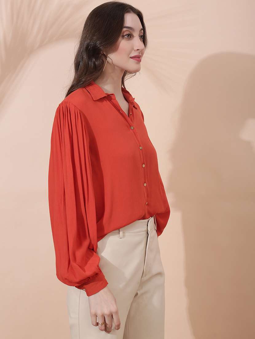 women solid collared long sleeve shirt - 22378261 -  Standard Image - 2