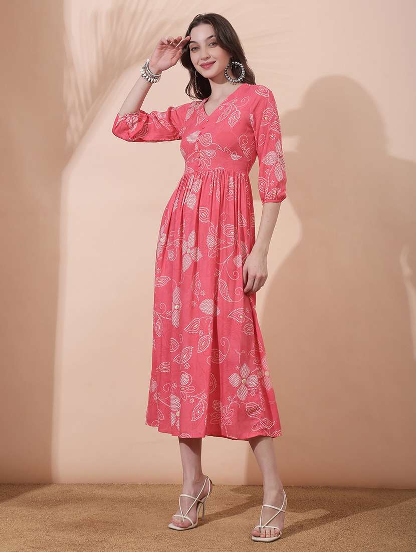 Women Floral Printed Puff Sleeve Ethnic Dress - 22378267 -  Standard Image - 2