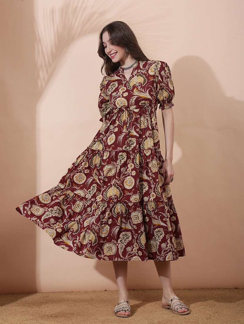 women floral printed puff sleeve ethnic dress - 22378274 -  Standard Image - 2