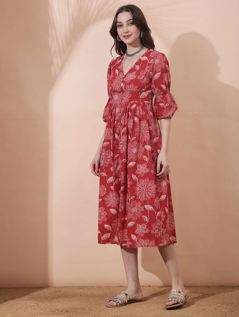 women floral printed puff sleeve ethnic dress - 22378275 -  Standard Image - 2