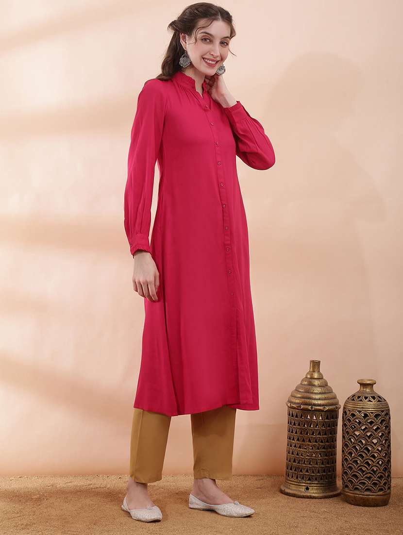 women solid long sleeve a-line kurta - 22378301 -  Standard Image - 2