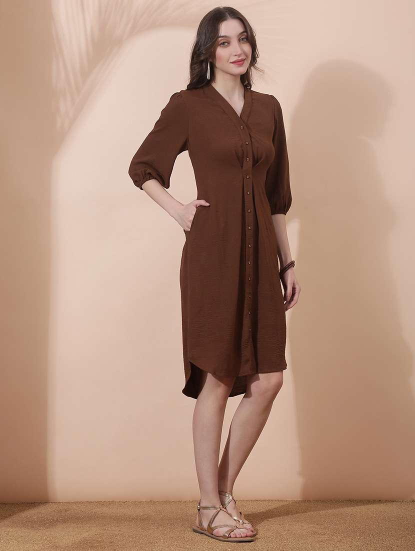 women solid puff sleeve shirt dress - 22378313 -  Standard Image - 2