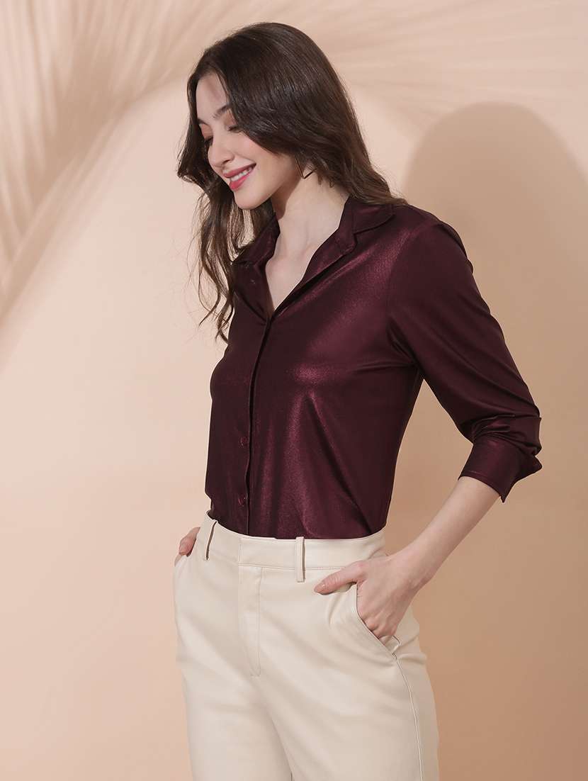 women solid collared long sleeve shirt - 22378316 -  Standard Image - 2