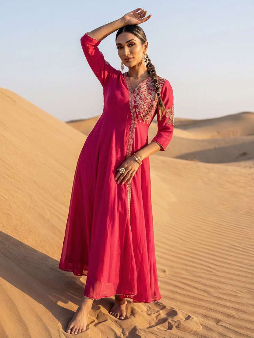 women solid with work three quarter sleeve ethnic dress