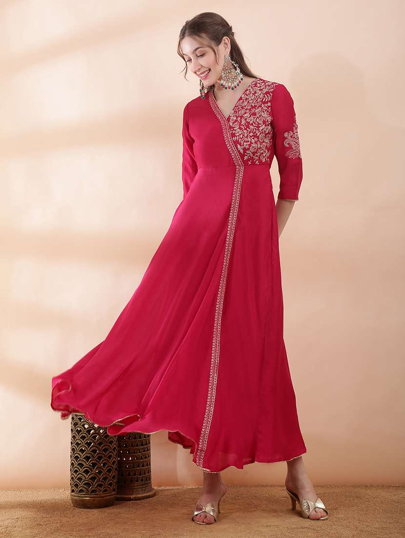 women solid with work three quarter sleeve ethnic dress - 22378322 -  Standard Image - 2