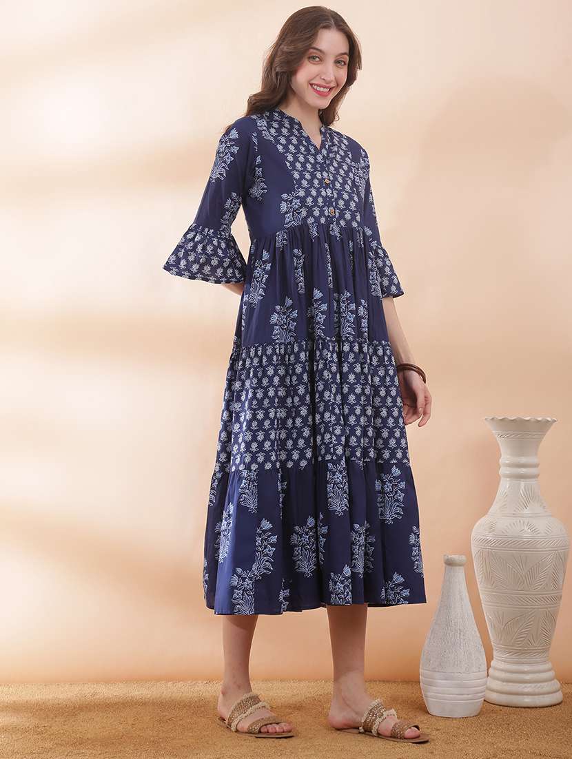 women printed bell sleeve tiered ethnic dress - 22378324 -  Standard Image - 2