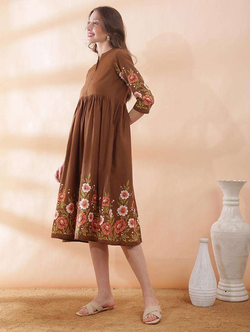 women floral three quarter sleeve ethnic dress - 22378326 -  Standard Image - 2