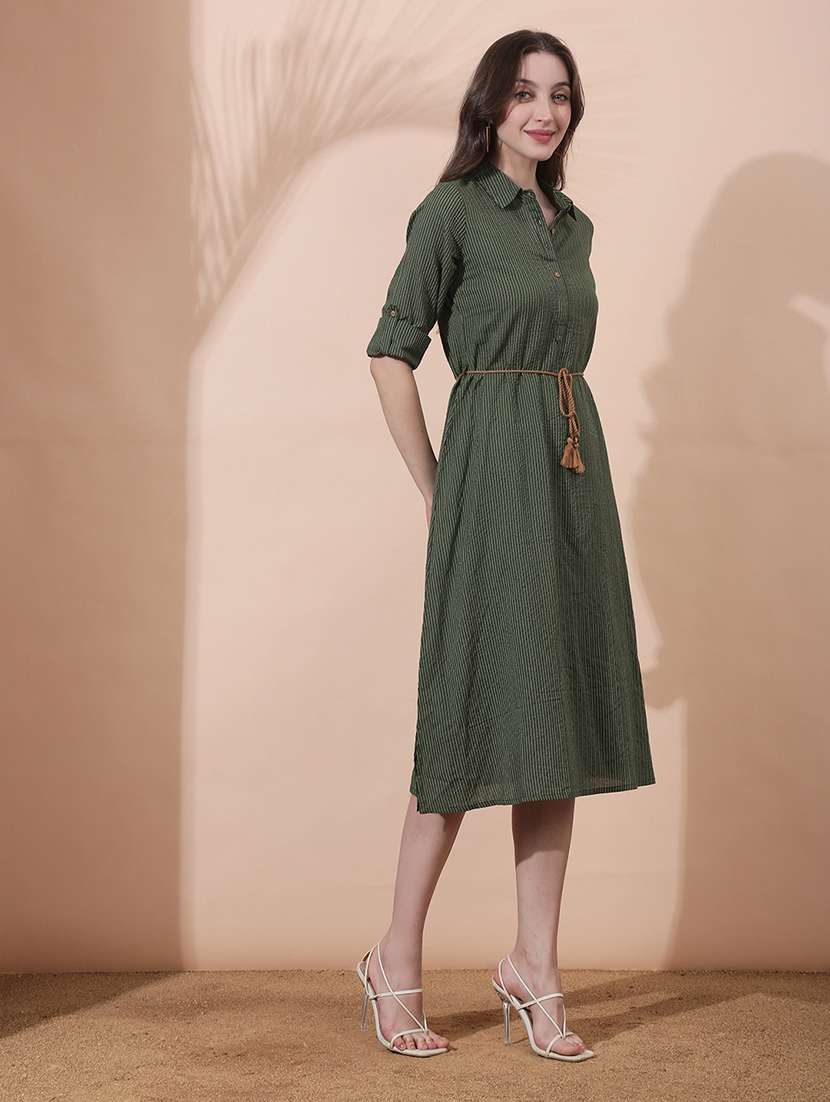 women striped roll up sleeve a-line ethnic dress - 22378328 -  Standard Image - 2