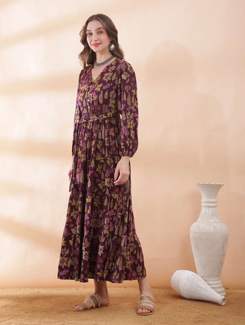women floral puff sleeve tiered maxi dress - 22378330 -  Standard Image - 2