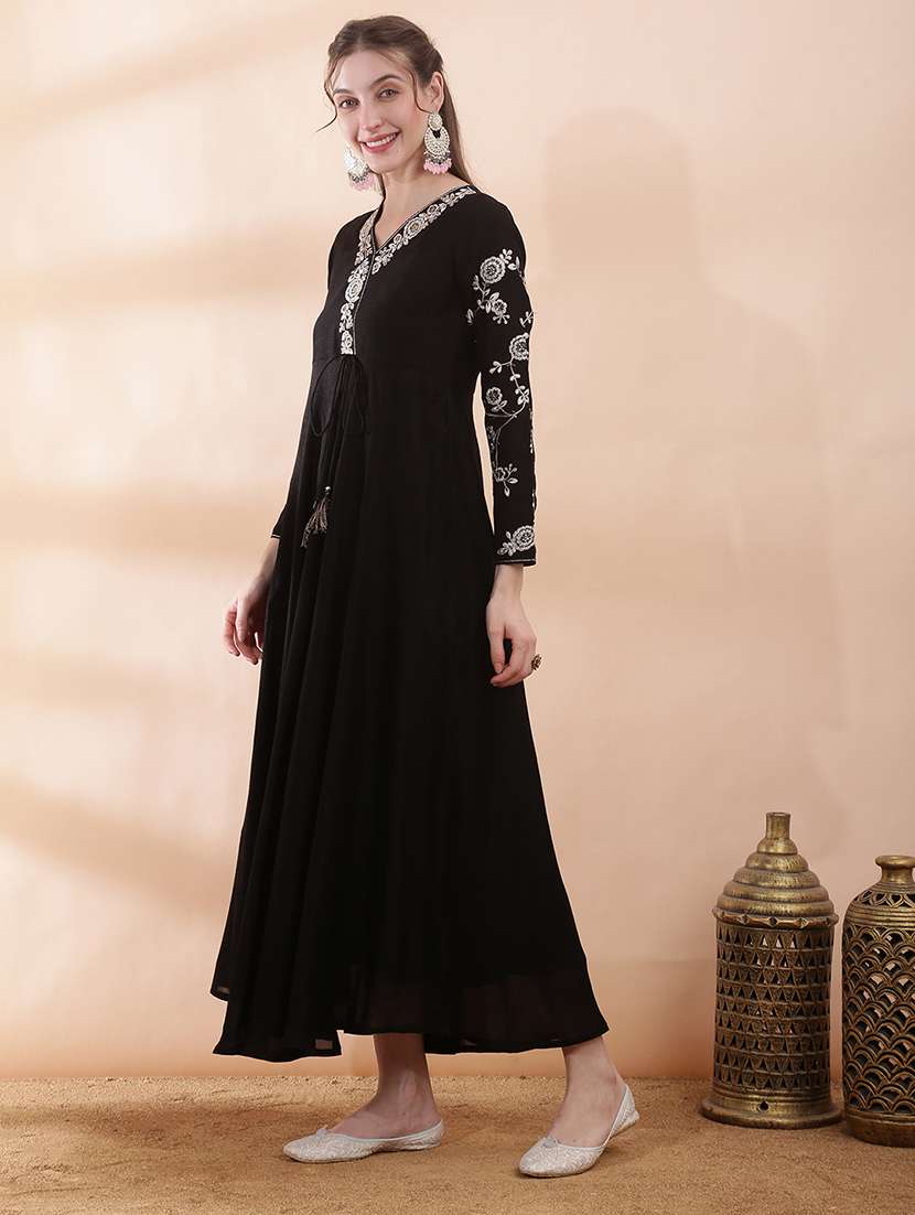 women solid with work long sleeve ethnic dress - 22378331 -  Standard Image - 2