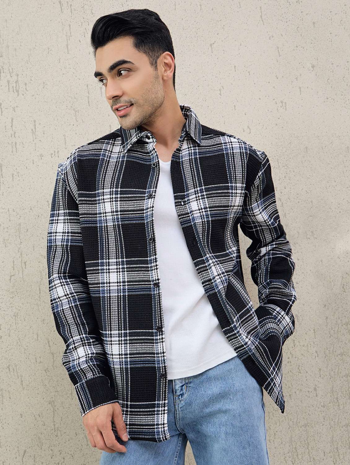 men checkered long sleeve oversized casual shirt - 22378374 -  Standard Image - 2