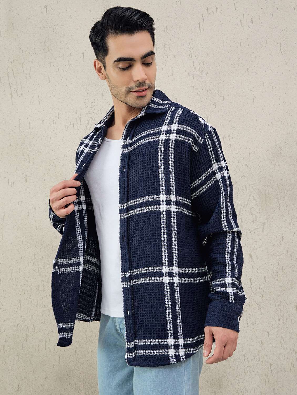 men checkered long sleeve oversized casual shirt - 22378375 -  Standard Image - 2