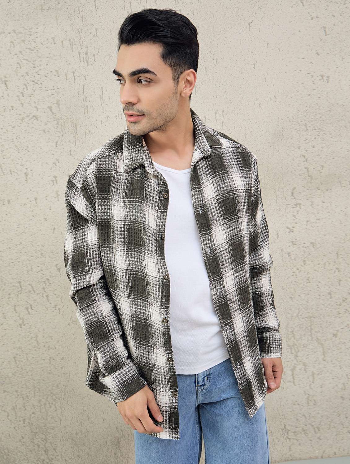 men checkered long sleeve oversized casual shirt - 22378376 -  Standard Image - 2