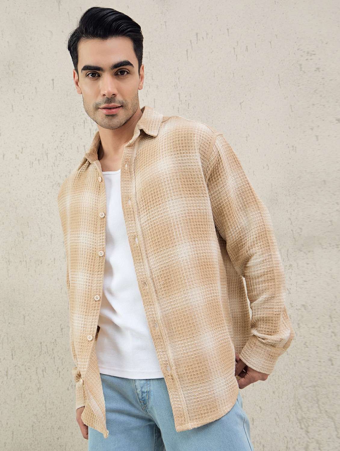 men checkered long sleeve oversized casual shirt - 22378377 -  Standard Image - 2