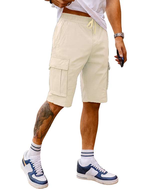 men solid mid rise regular fit cargo shorts - 22378531 -  Standard Image - 2