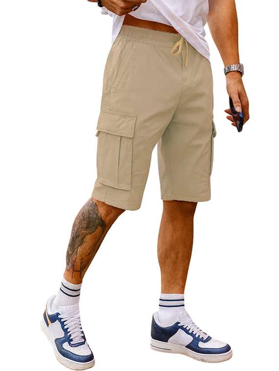men solid mid rise regular fit cargo shorts - 22378533 -  Standard Image - 2