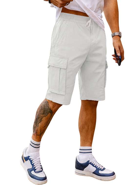 men solid mid rise regular fit cargo shorts - 22378534 -  Standard Image - 2